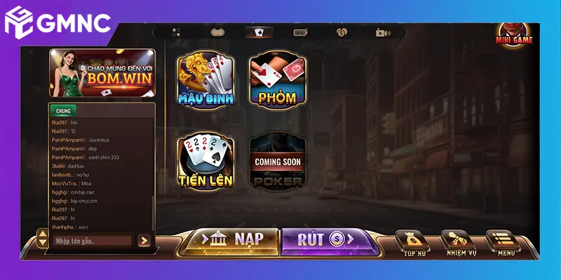 Kho game bài BOMWIN phong phú, dễ tiếp cận nhiều mức cược